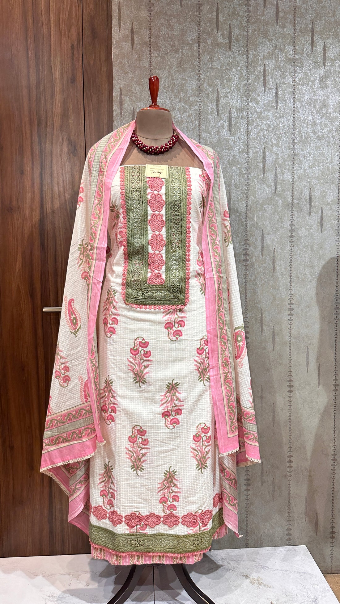Ivory Botanical Embroidered Unstitched Suit with Printed Dupatta