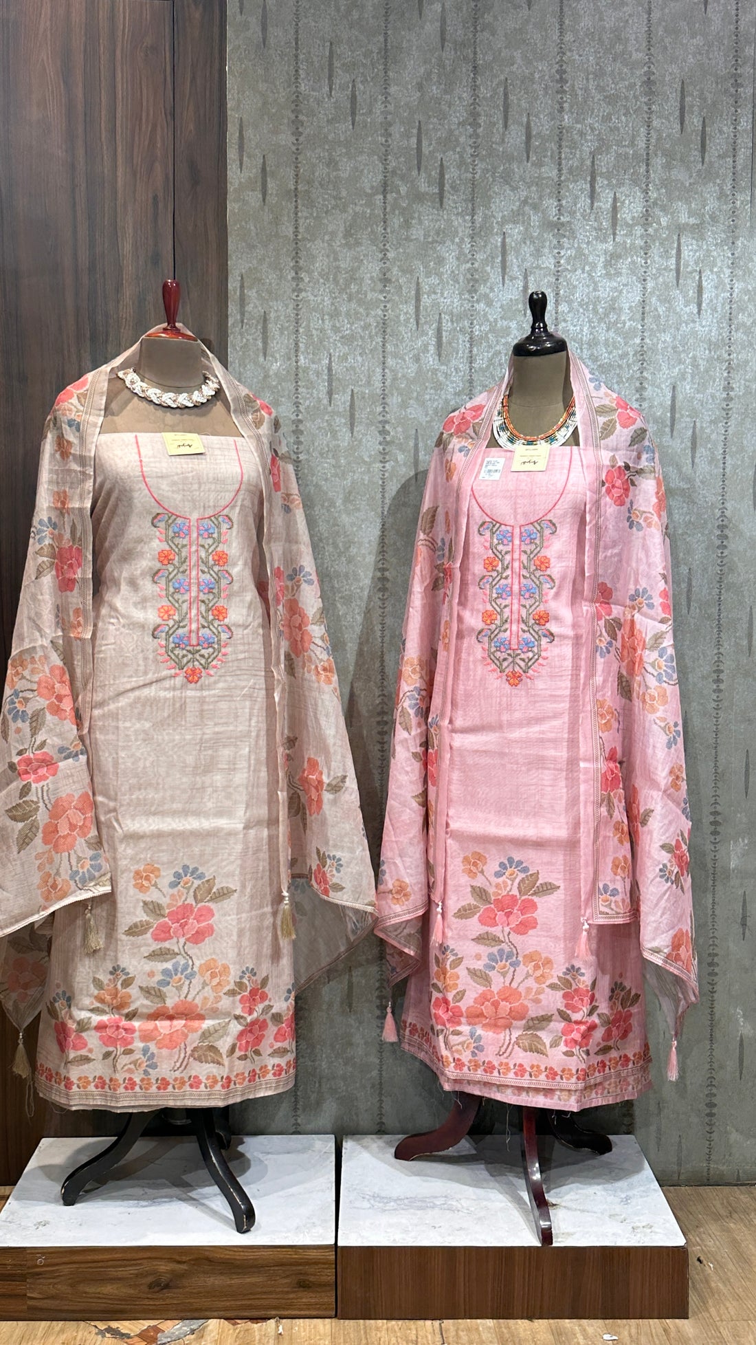 Pastel Floral Tussar-Linen Silk Unstitched Suit